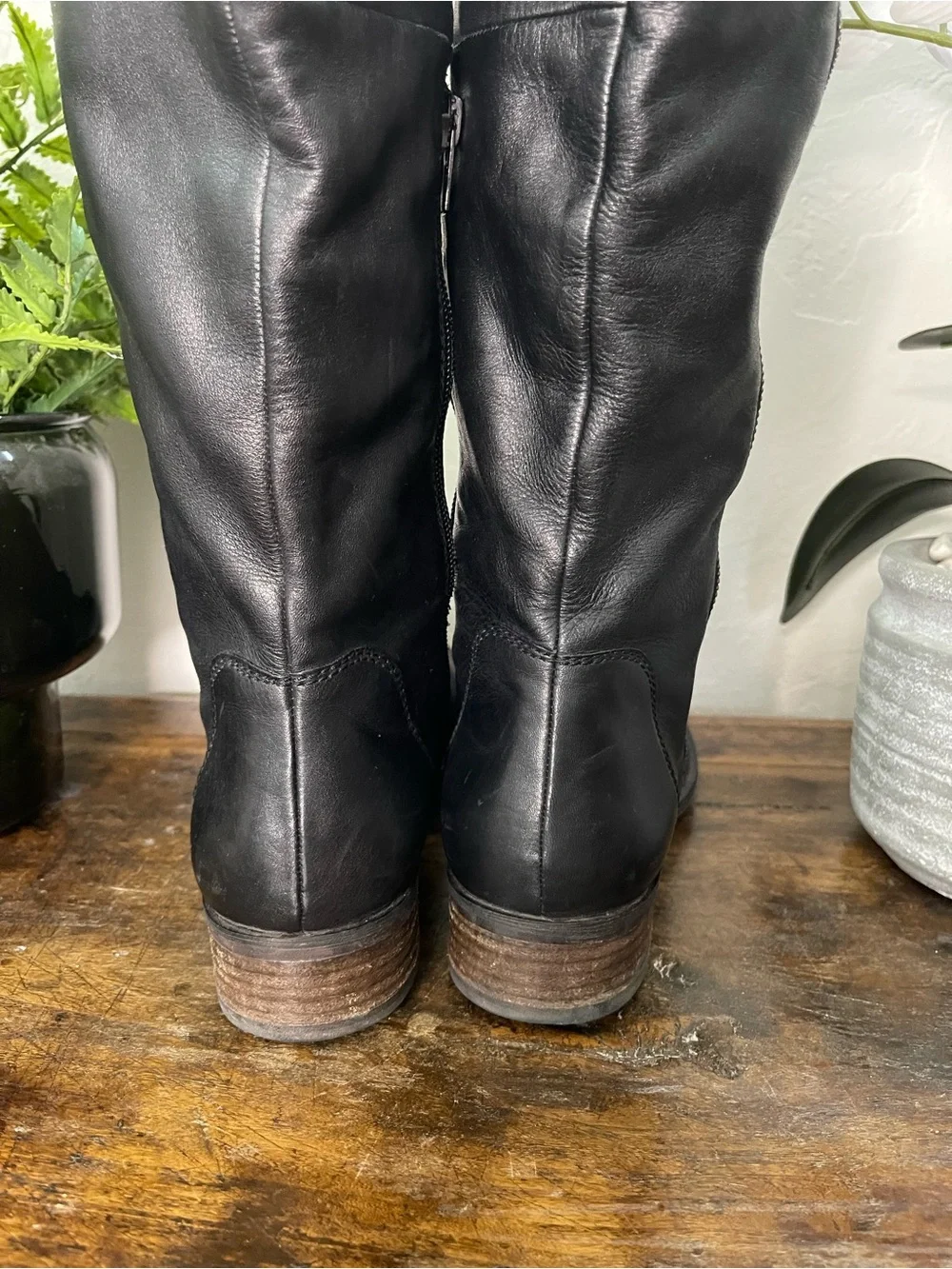 Steve Madden Black Leather Knee-High Zip Riding Boots, approx size 9